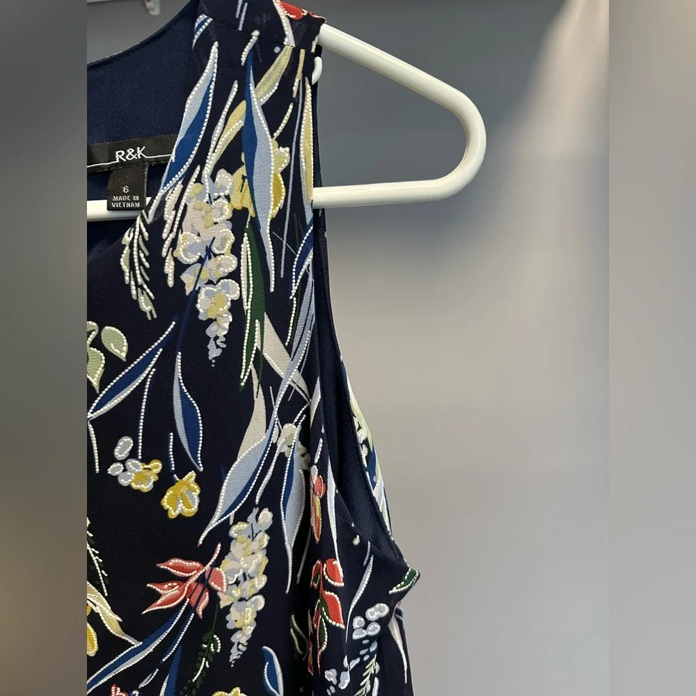 R&K size MEDIUM Sleeveless Floral Midi Dress - Navy and Multicolor